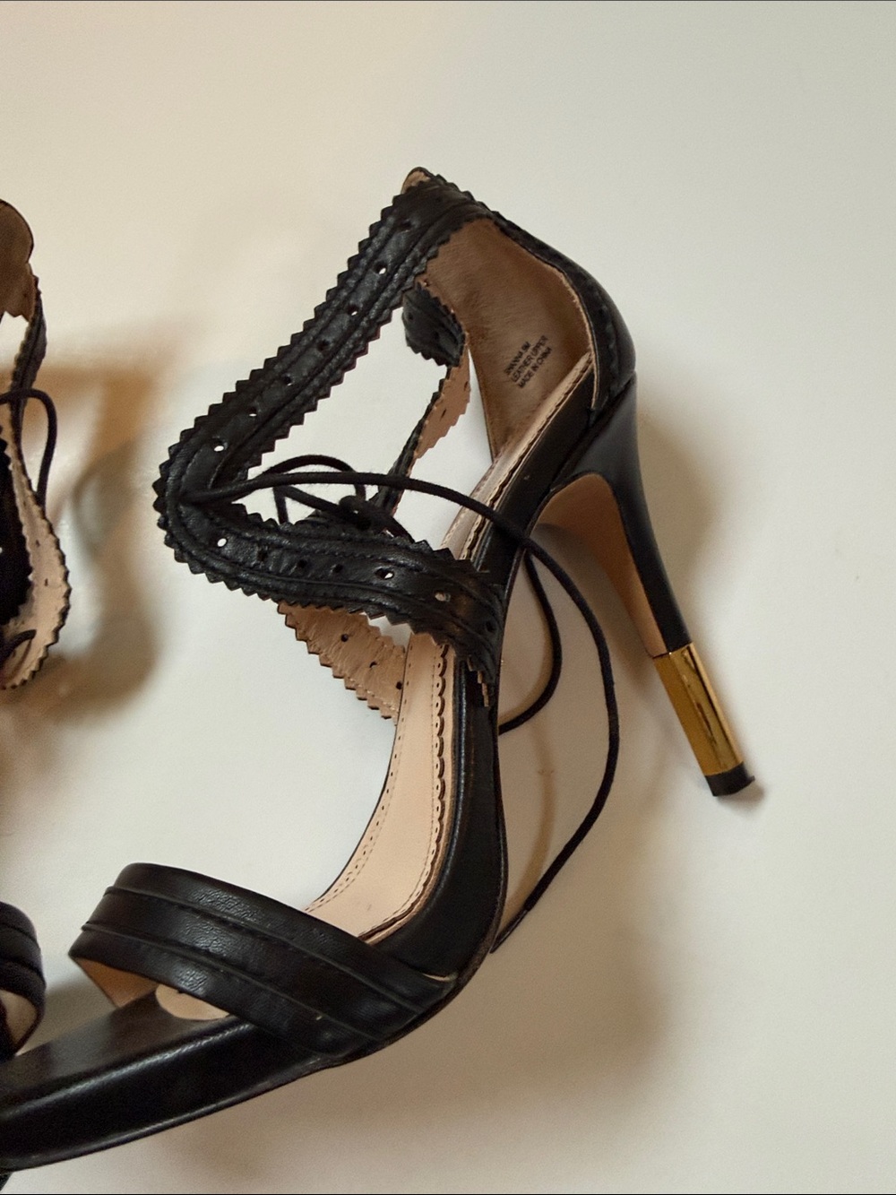 Pour La Victoire Shanna Black Nappa Lace-Up Stiletto Heels with Gold Accent - Picture 5 of 7